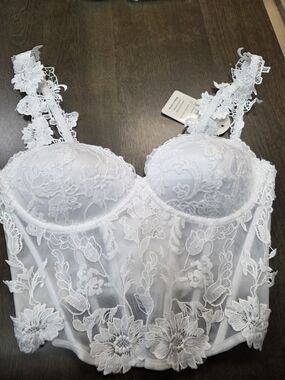 White Floral Lace Longline Bustier with Sculpted Cups